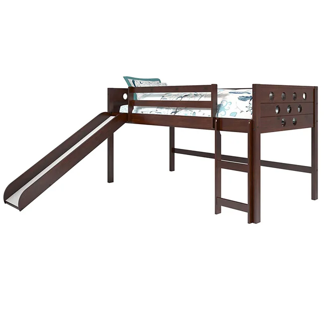 
Twin Circles Dark Cappuccino Low Loft with Slide and Tent 