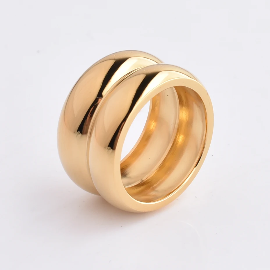 New trendy double layer gold plated rings stainless steel engraved logo rings for woman