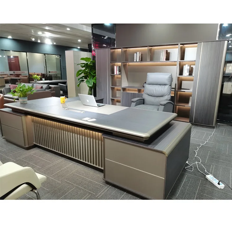 Luxury Office Furniture Work Station Boss Desk With Light Strip Classical MDF Wood Executive Escritorio Modular Table for Office