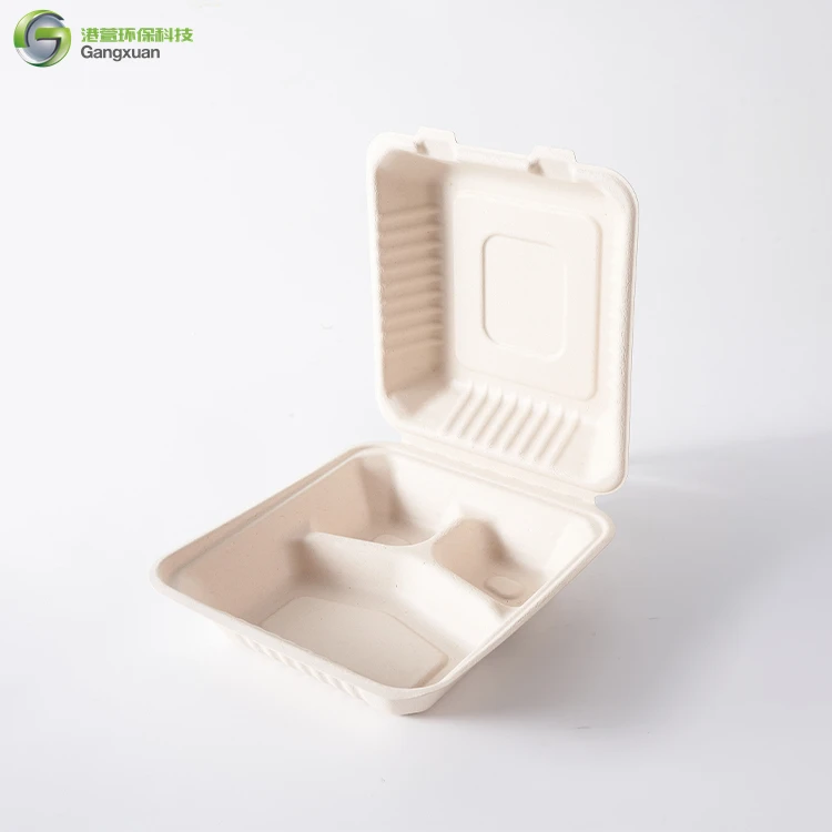 High-Temperature Disposable Lunch Box With Lid Takeaway Food Tray For BBQ Baking Sugarcane Bagasse Containers Disposable Plates