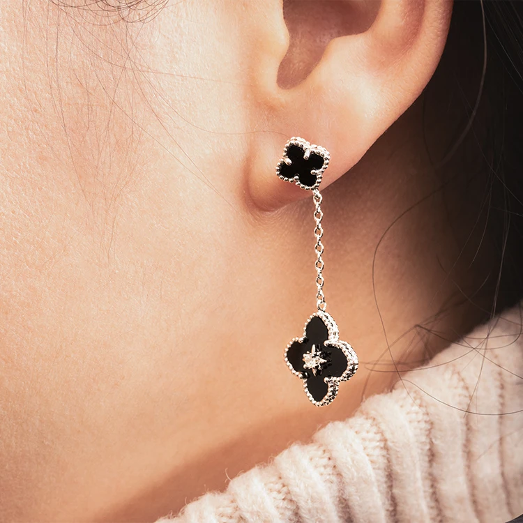 Redleaf Excellent Quality 13x13x2mm Natural Blue Agate Gemstone Four Leaf Clover Loose Stone For Making Jewelry