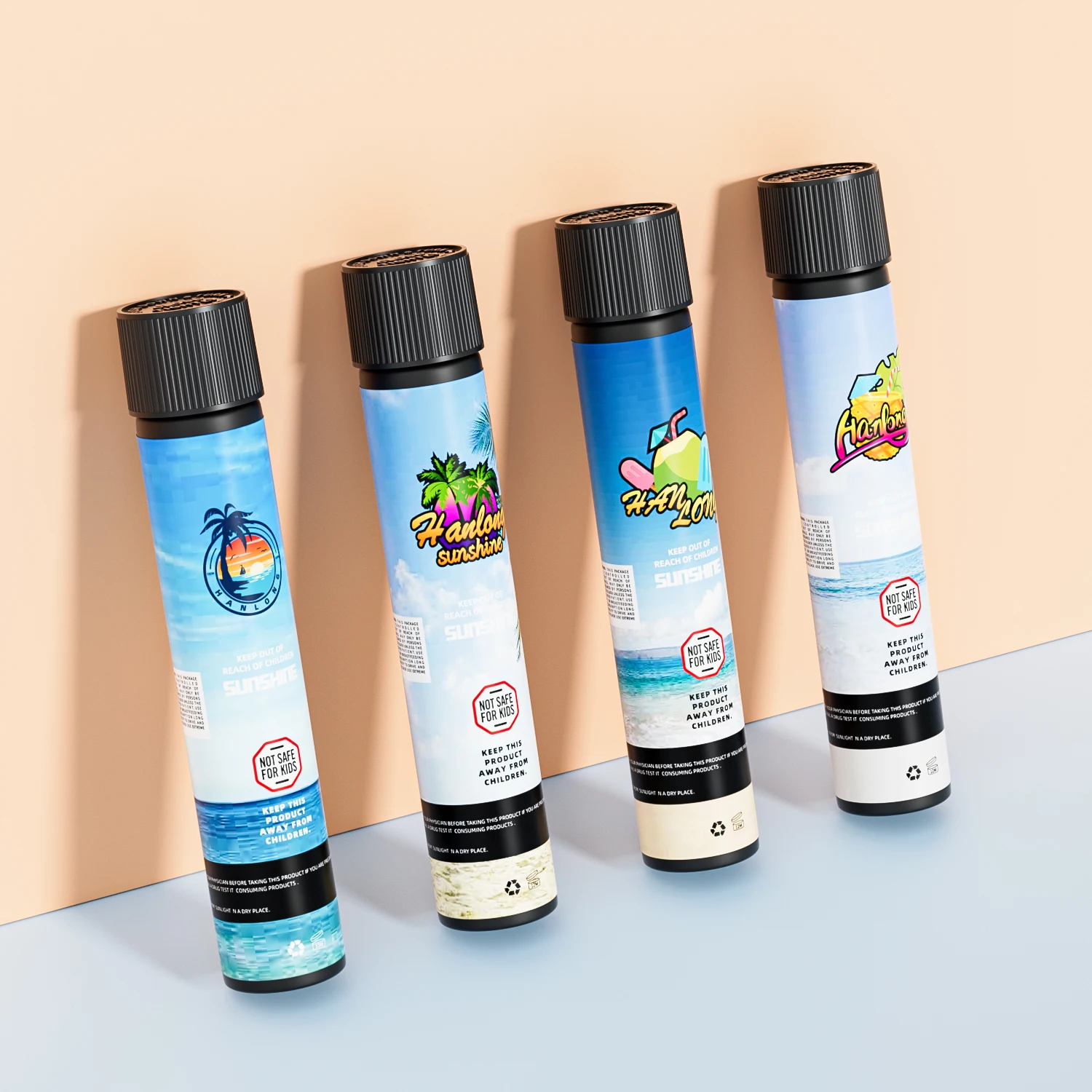 Wholesale 90mm 116mm 120mm 125mm custom design flower stash child proof packaging child resistant pre glass tubes with cap