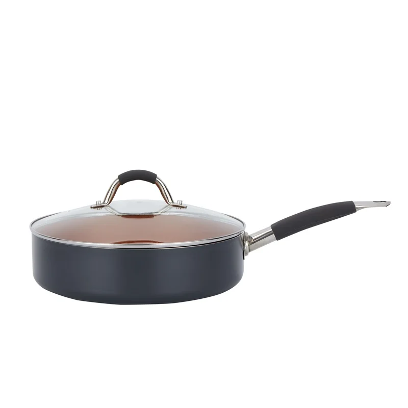 Size customize Copper Pressed aluminum non stick coating fry pan with soft handle jogo de panela sartenes