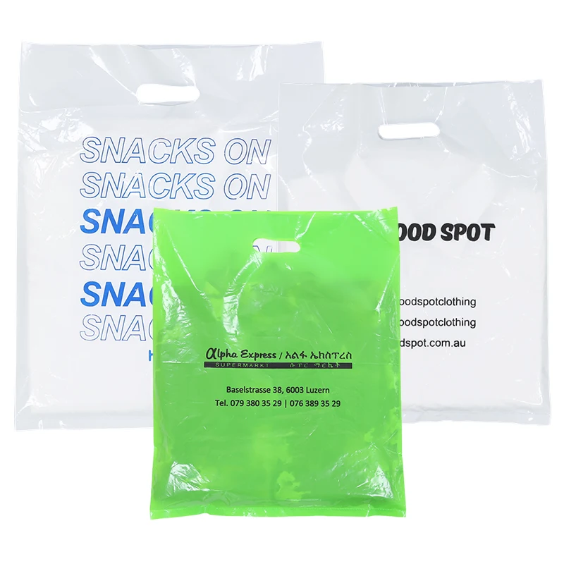 Custom your own logo die cut garment clothing pants shopping plastic bag