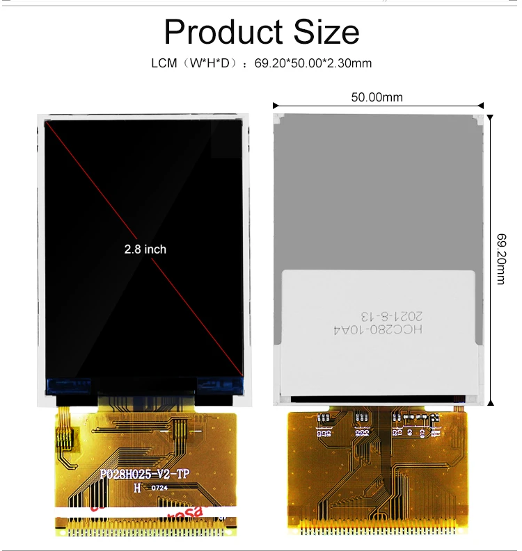 Polcd TFT LCD 2.8 inch LCM Display Screen 37 PIN Resolution 240*320 TFT LCD Module