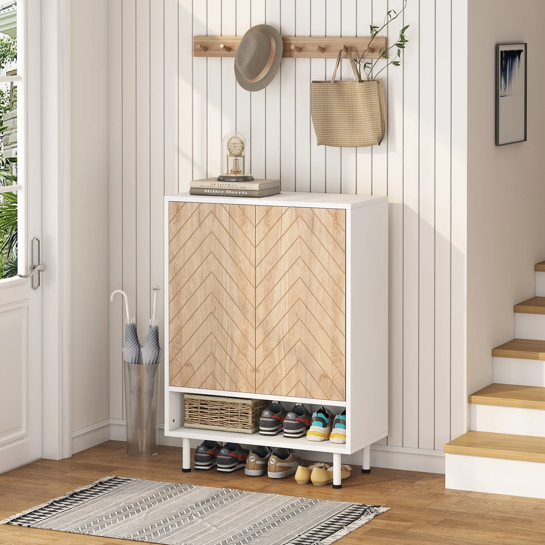 Wood Grain Luxury Modern Shoe Cabinet Living Room Shoe Rack 6-Tier Storage Closet With Door for Entryway