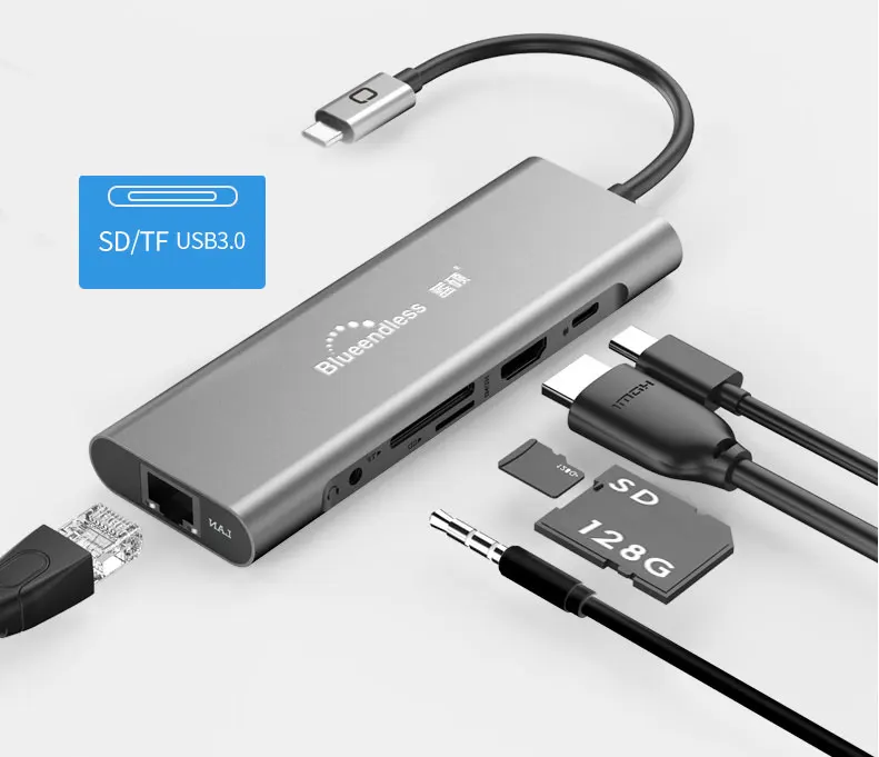  Новейшая многофункциональная док-станция 9 в 1 Usb 3 0 Тип C Pd хаб Ethernet тонкий Hub Hd mi 4K Lector De