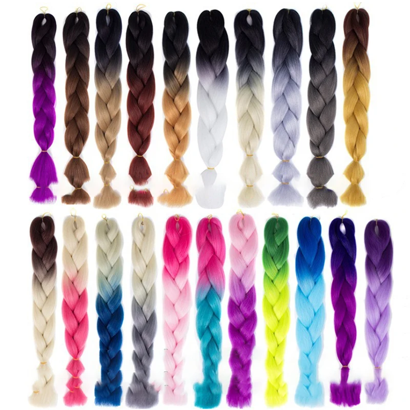 
Wholesale 82 iInch rainbow Ombre Prestretched Pre Stretched Jumbo Synthetic Braiding Hair Extensions 