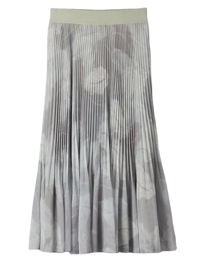 Wholesale Fashion High Waisted  Floral Chiffon Midi Long Pleated Skirt For Women