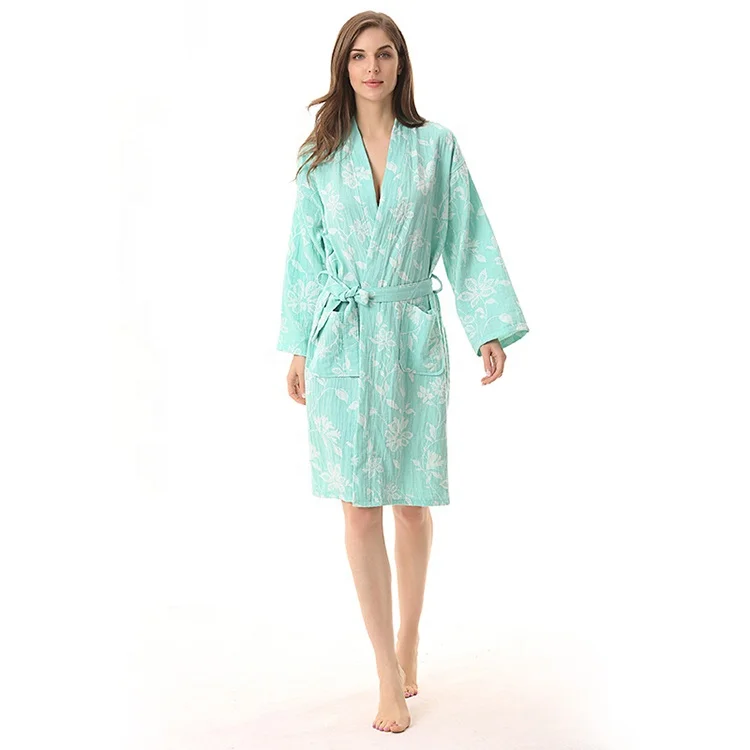 Spring Autumn Lovers Bathrobe Japanese Kimono Pure Cotton Thin Double Gauze Cotton Home Wear Bathrobe Pajamas