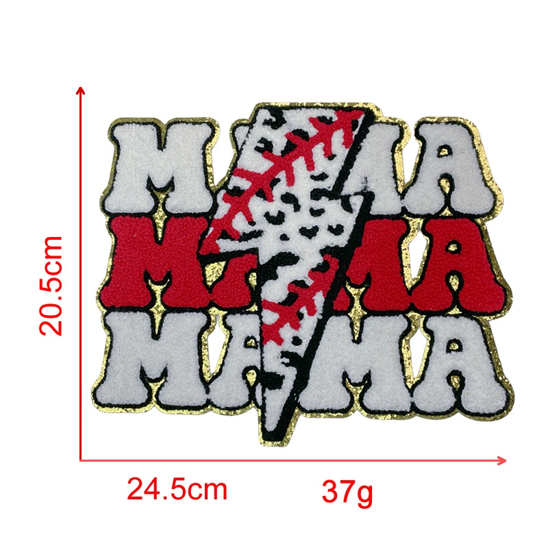 Wholesale custom embroidery patch iron on letters sequin glitter mama chenille patches for clothes