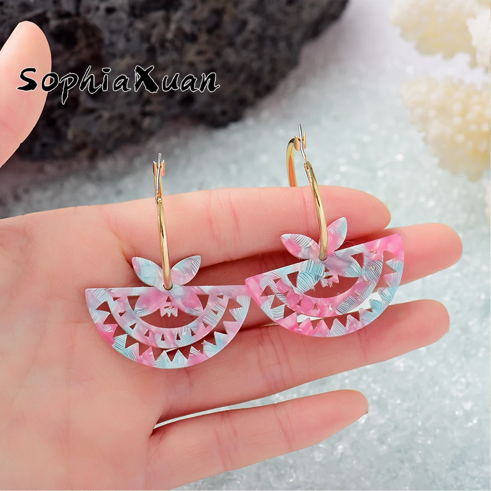 
SophiaXuan Round Pearl Flower Vintage Dropship Acetate Acrylic Earrings Polynesian Earings Hawaiian Jewelry Wholesale 