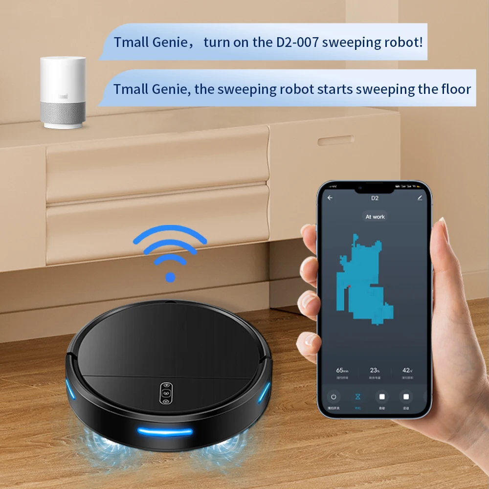 2000pa Suction Power Sweeping Robot Wet&Dry Smart APP Wifi Control Robot Vacuum Cleaner Gyro Mopping Works with Google D2-007