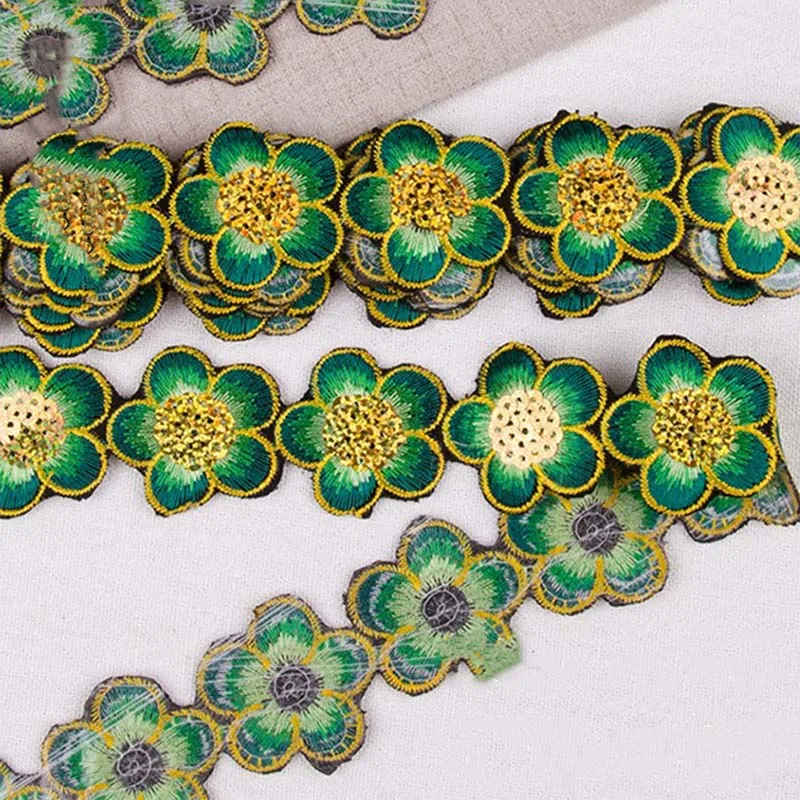 4cm wide diy garment costume lace material iron-on textile dress hat sewing ethnic flower embroidery sequined edge lace trims