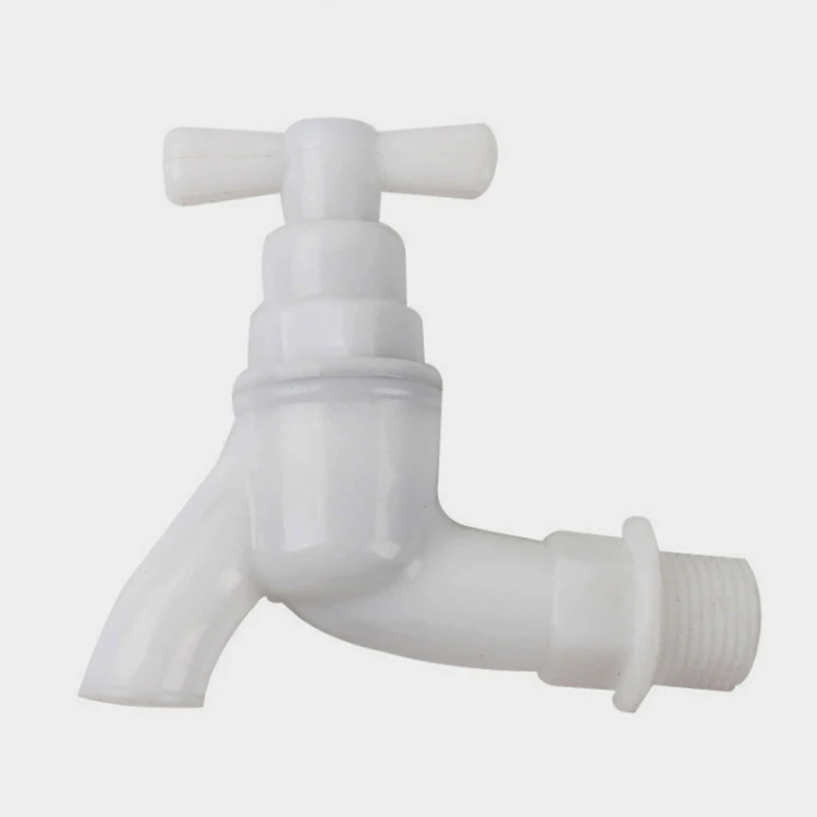 White Tap Wall Mounted PVC Plastic Bib Cock Cold Water Tap Lock Faucet for South America and Asia