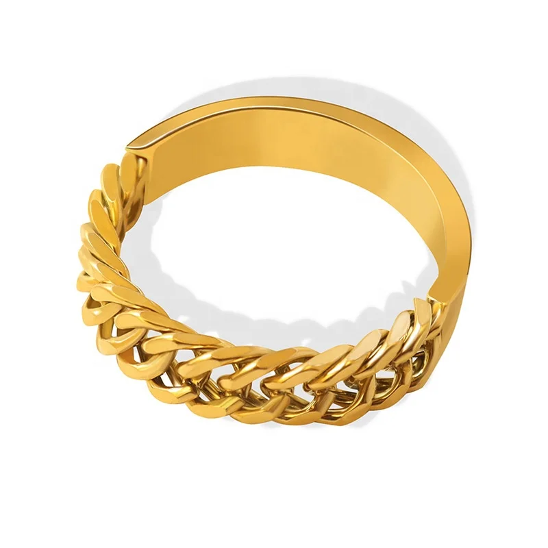 HYH unique stainless steel women chain 18k gold finger ring