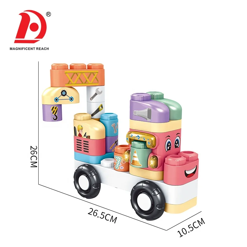 Shantou Children Stem Gift Baby Cartoon City Traffic Car Model DIY Plastic Stacking Blocks Set Big Particle Blocks Toys For Kids