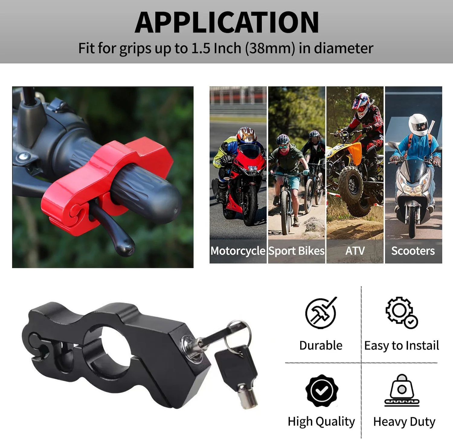 Universal Motorcycle Handlebar Lock Aluminum Handle Bar Grip Throttle Brake Anti-Theft Lock Compatible with ATV MotorbikeScooter