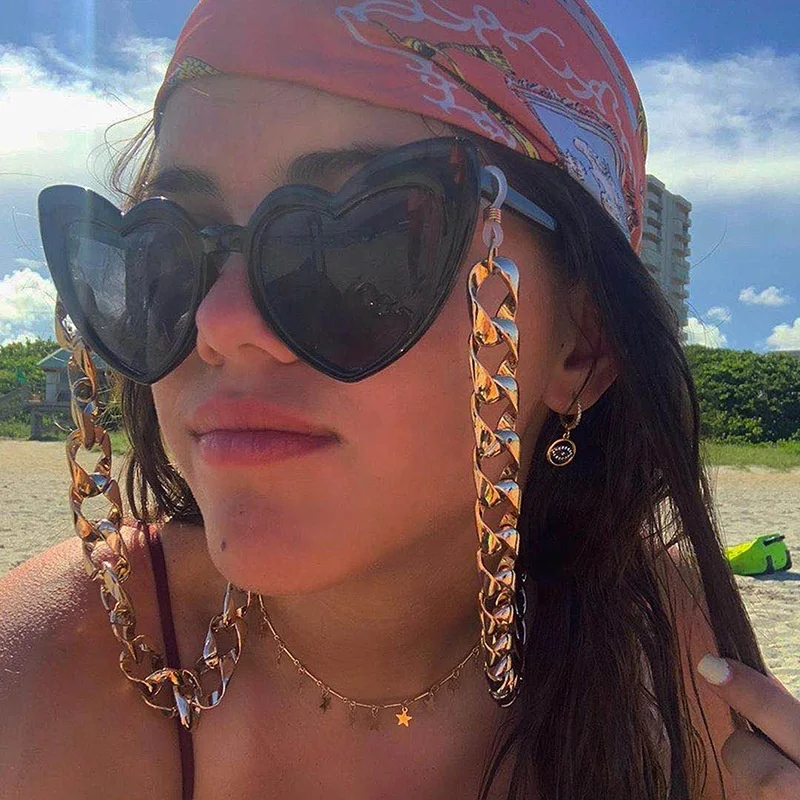 Trendy Big Flat Gold Acrylic Acetate Necklace Sunglasses Chain Glasses Holder Eyewear Eyeglass Chain