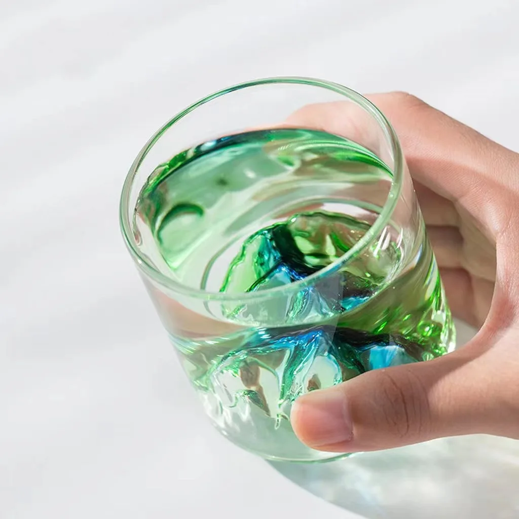 Customized New Design Mountain Shape High Borosilicate Transparent Drinking Glass Whisky Cup mountain glass tea cup