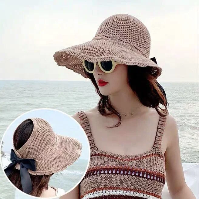Wholesale Price Korean Style Female Straw Hat Summer Women Beach Sun Protection Empty Top Hat Beach Hat For Women