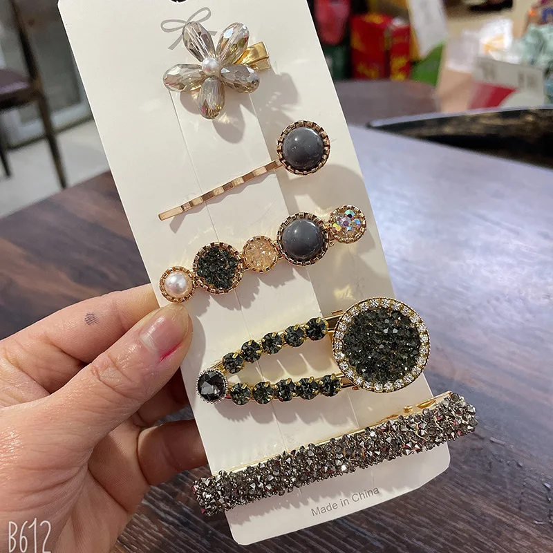 Korean Bow Pearl Hair Clips 5/6 Pieces Hairpin Set For Girls Gifts Luxury Metal Crystal Women Hairpin Wholesale