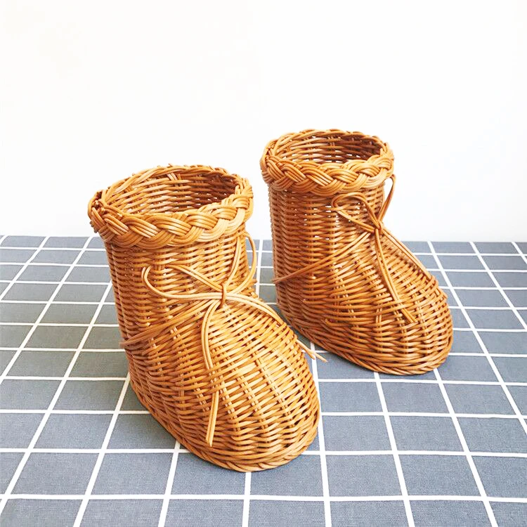 PE rattan household decoration shoes shape handmade home storage bread fruit laundry rattan storage basket,rattan tray basket