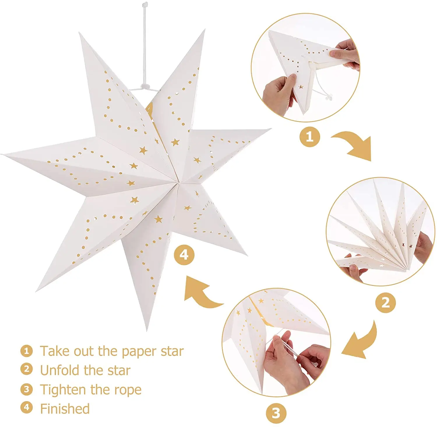 Wholesale Handmade 7 Point Foldable Hanging Paper Star Lantern Lamp for Christmas Party Festival Home Decoration