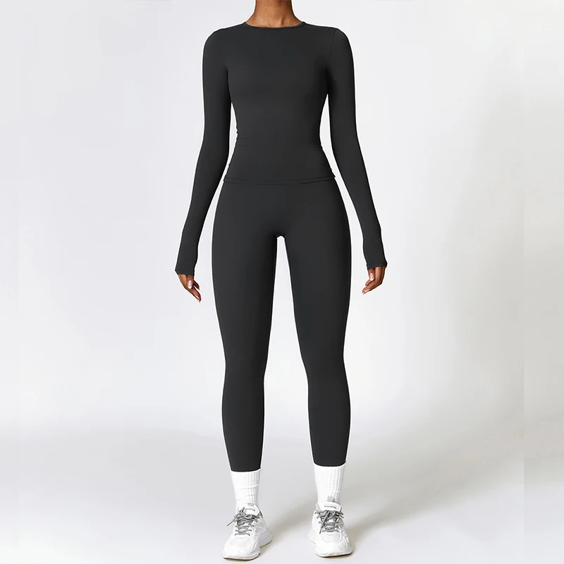 L800986 Nude Feeling Skinny Hip Lifting Yoga Pants Set Fitness Long Sleeve Top T-Shirt Outdoor Running Legging Exercise Suit