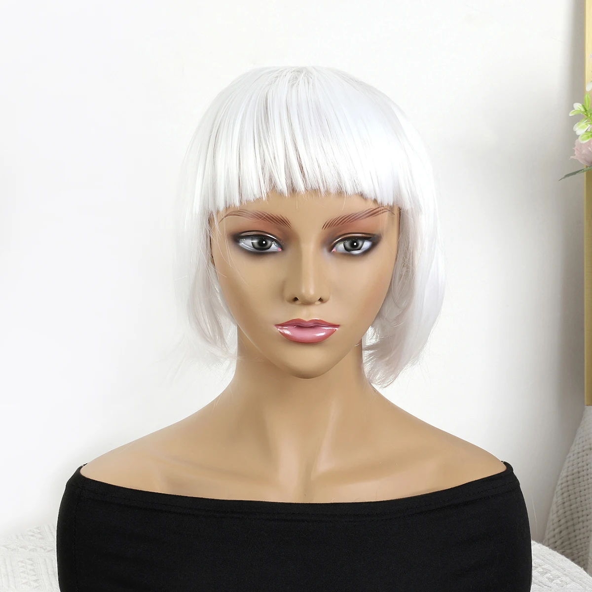 10 дюймов Мода белый женский синтетический парик для фестиваля