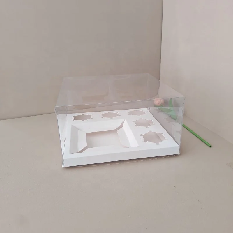 XJH Paper Bakery Packaging 5 Cavities Cupcake Cake Box with Clear Plastic Lid Cupcake Bento Box