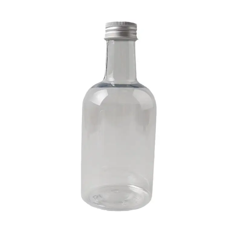 High quality customizable transparent PET small bottle wine drink aluminum cap plastic bottle dispenser bottle