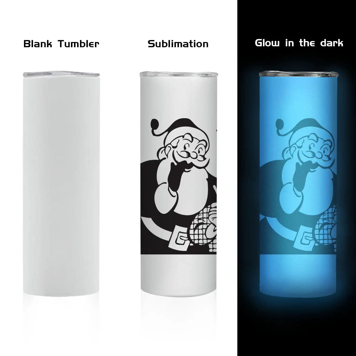 Ready To Ship Low MOQ Private Leak Proof Christmas Heat Press Glow In The Dark Sublimation Tumbler UV To Glow