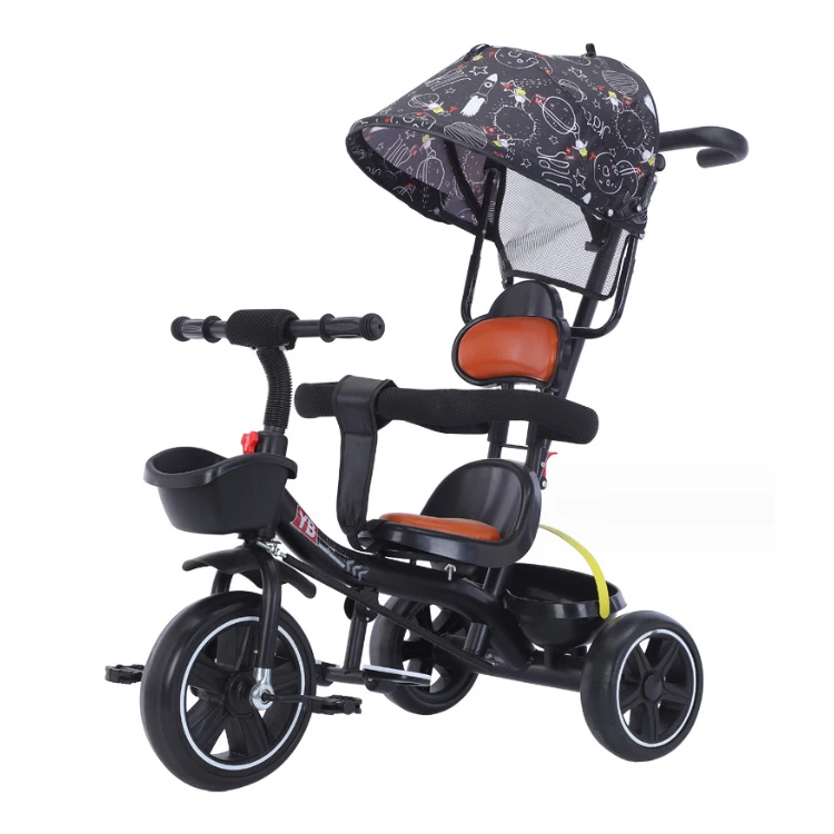 Wholesale New Arrivals Children Trike Stroller Pram Bike Rickshaw Twin Baby Tricycle 4 In 1 with Sunshade
