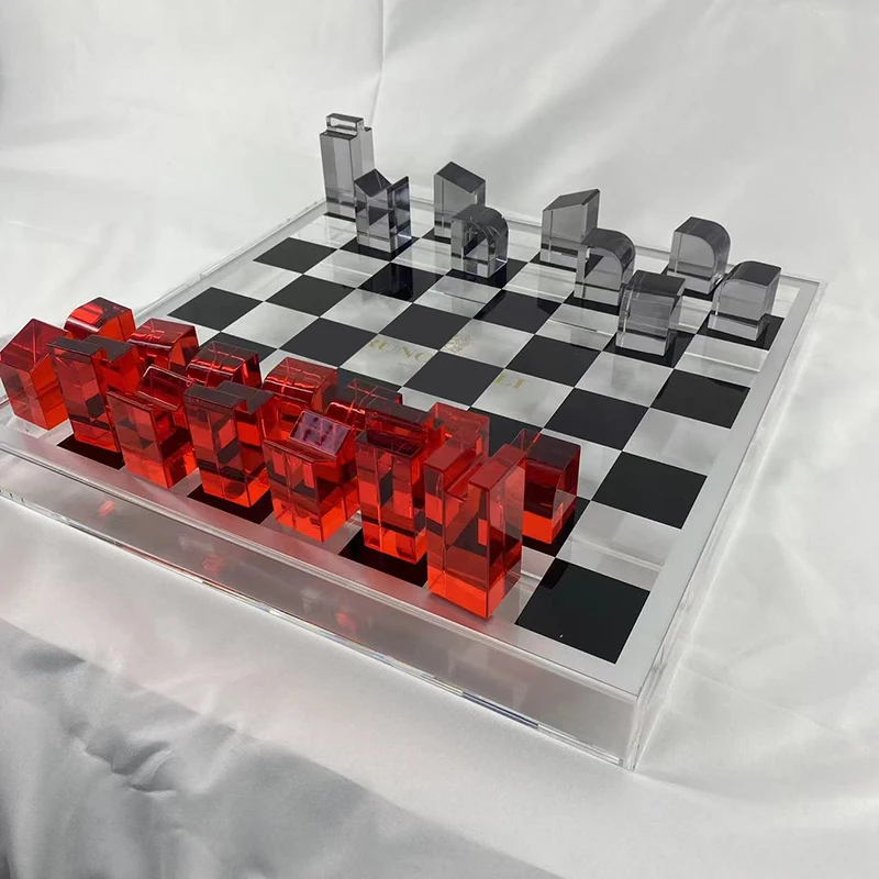 Factory customize luxury-end high quality acrylic chess set with acrylic grid  board