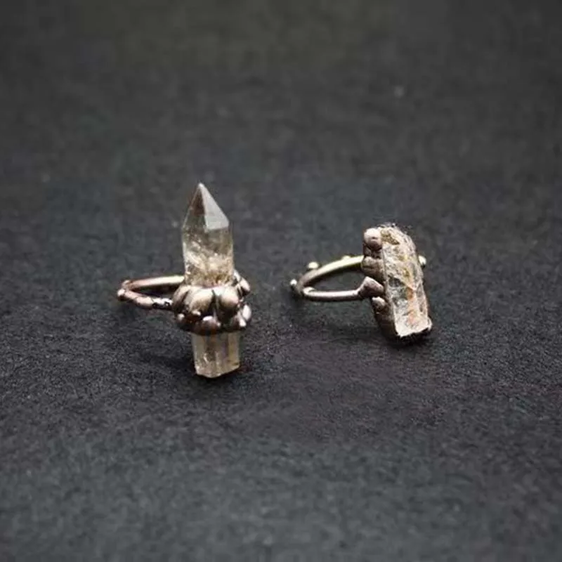 wholesale natural raw point crystal metalwork bronze ring clear energy original design