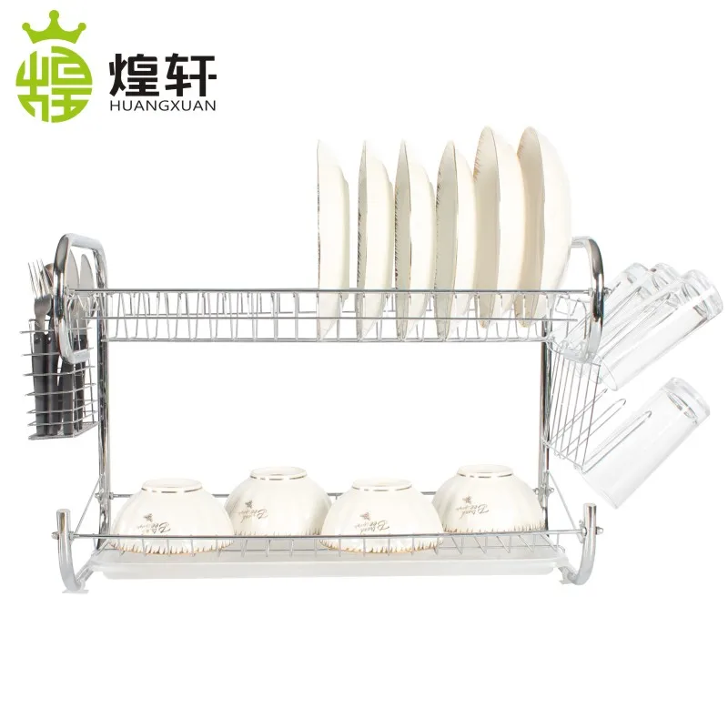 2 tier small MOQ durable chrome plated dish drainer with feet protector