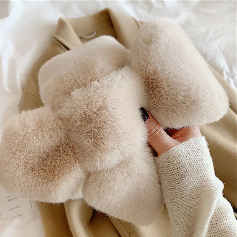 New arrival women faux fur scarves fashion plush scarf hot sale winter scarf for women