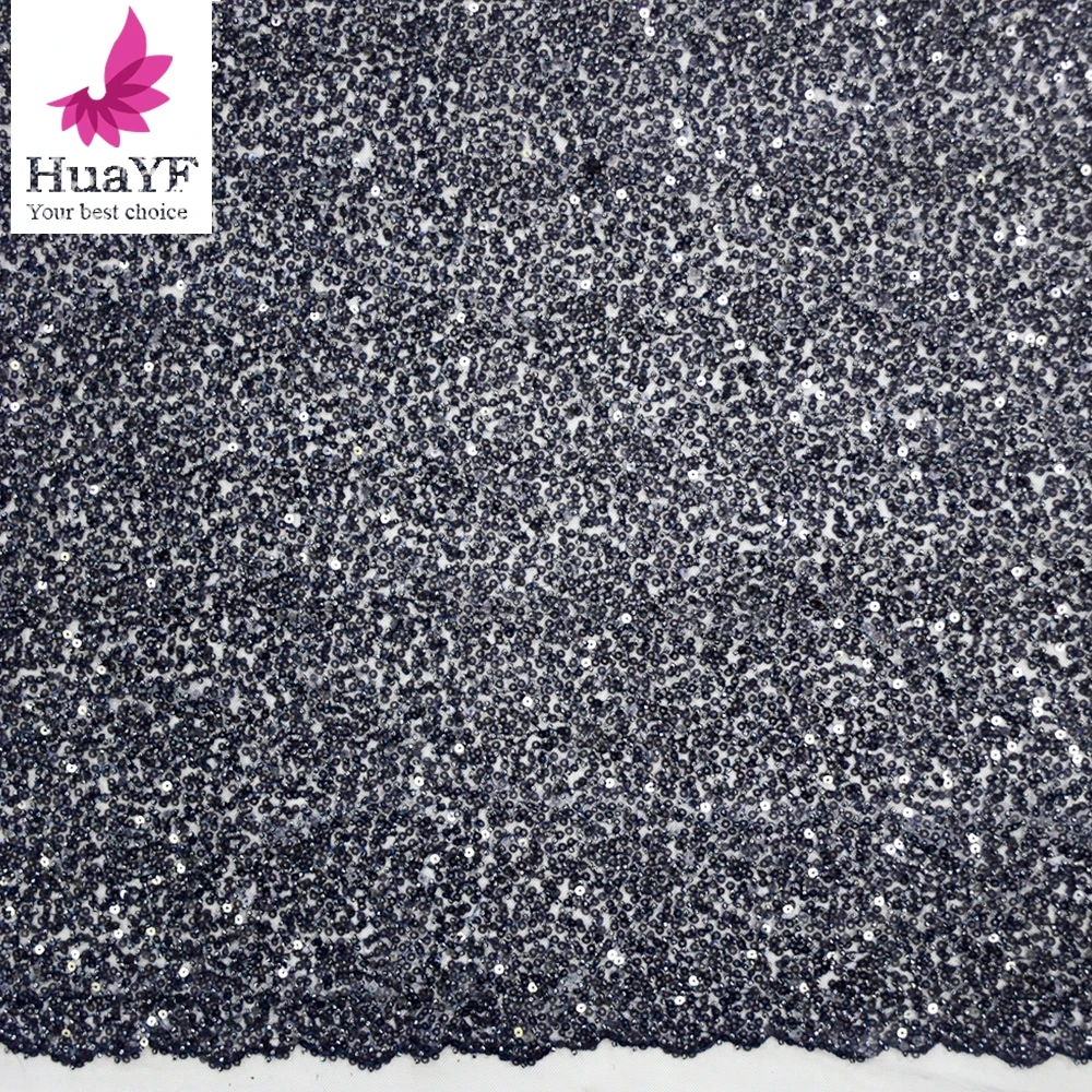 2022 Top quality super high density navy blue 3d beaded sequins lace luxury embroidery tulle lace dress fabric HY1763-2