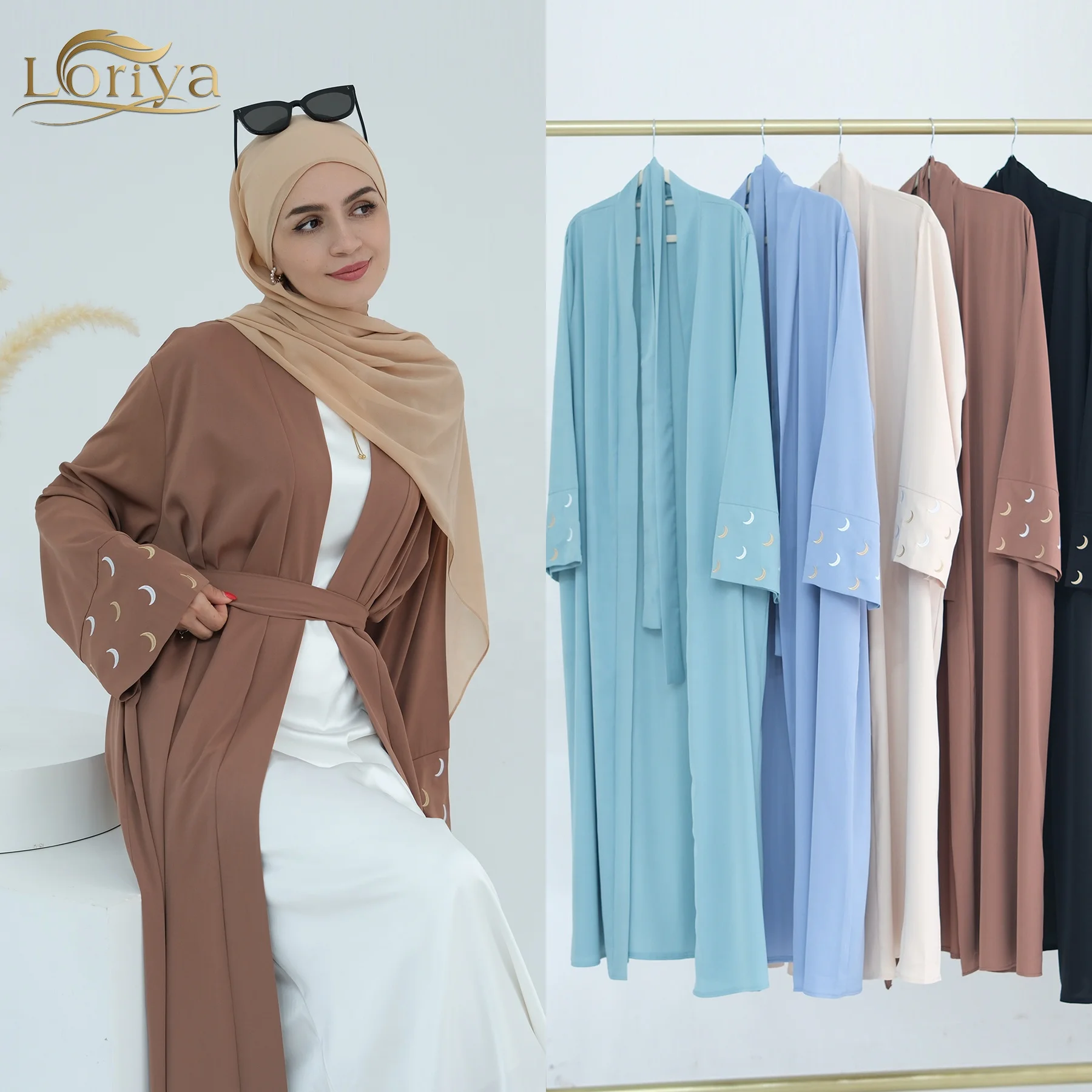 Loriya Fashion Islamic Clothing Women Kimono Cardigan EID Love Heart Embroidery Nida Abaya Latest Abaya Design 2024