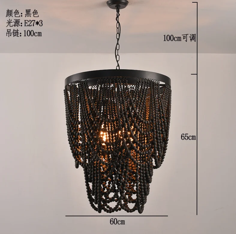 American countryside BOHEMIA Retro Wood Art Wooden Bead Design Nordic Ceiling Lighting Chandelier For Living Room