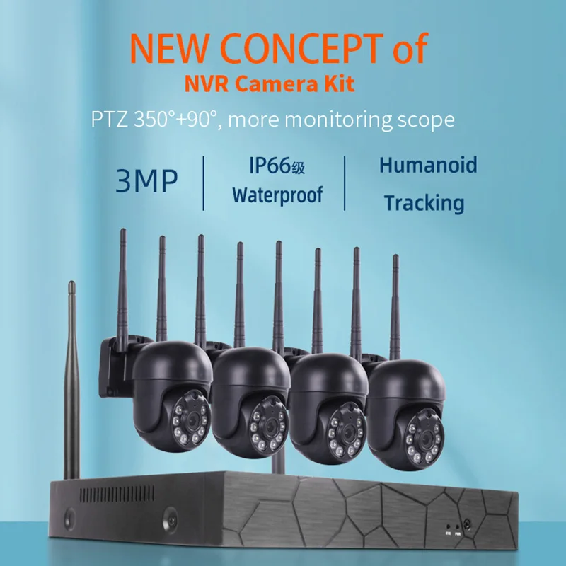 4-канальная система видеонаблюдения 3 Мп Wi-Fi комплект Nvr беспроводная камера Eseecloud Ip