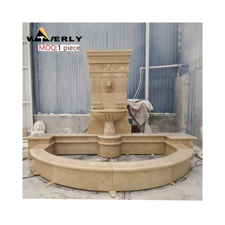 European Style Outdoor Garden Decoration Natural Stone Water Fountain Hand Carved Garden Landscape Travertine French Fountain