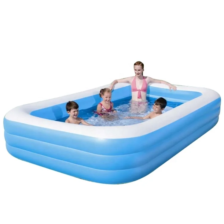 Bestway 54009 Blue Rectangular Family Garden Three-ring Thickened Inflatable Swimming Pool