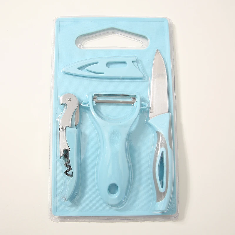 Популярный хит продаж, оптовая цена, кухонный нож, открывалка для бутылок, 4 шт., нож для фруктов с разделочной доской