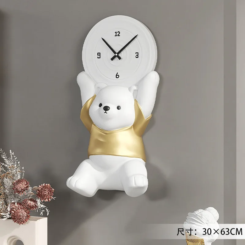 Wholesale Vitality Bear Living Room Stereo Hanging Clock Light Luxury Porch Household Wall Clock Fashion Animal Decoration Clock