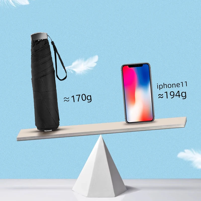 19 Inches Travel Compact Custom Printing Super Light Pocket Sun and Rain Flat Shape 3 Folding Umbrella