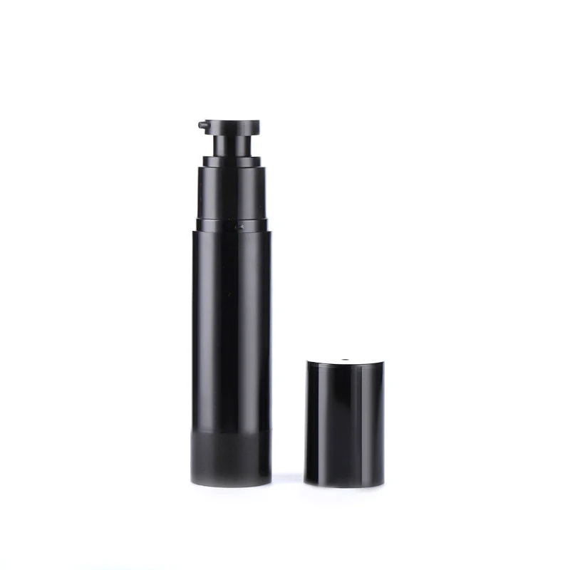 screen print  refillable 15ml 50 ml luxury plastic vacuum airless cosmetic cream pump spray bottles soft touch 30ml 100ml black