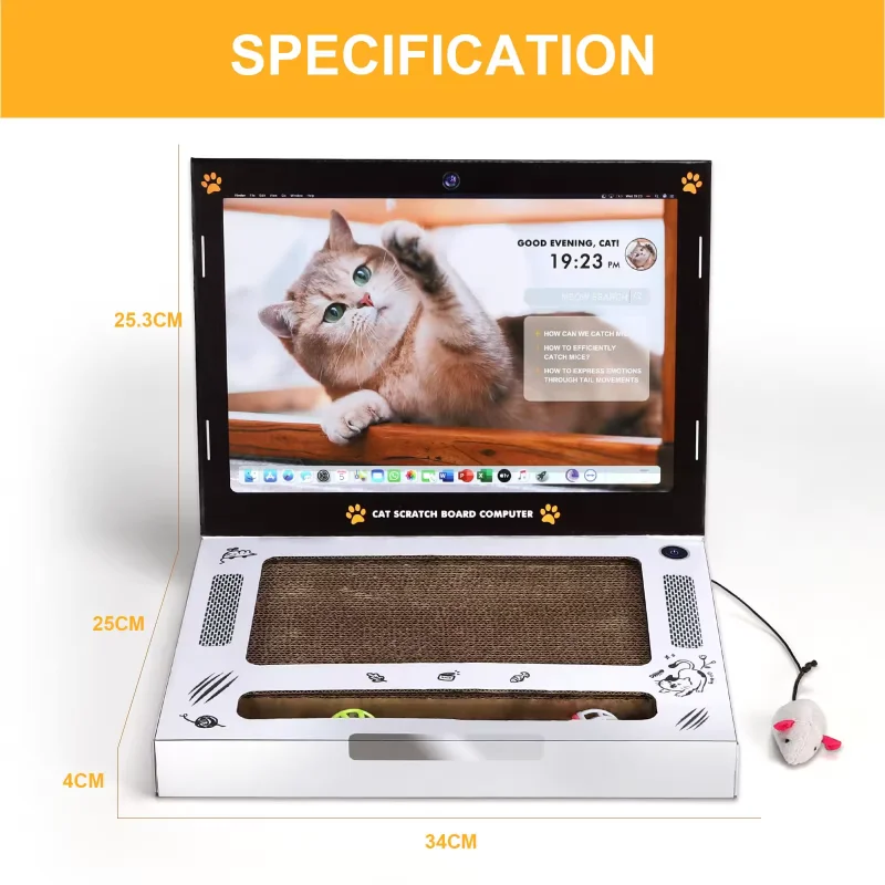 Wholesale Foldable Corrugated Cardboard Cat Scratcher Pad Laptop Scratcher Cat Toy With Plush Mouse Cat Teaser and Ball