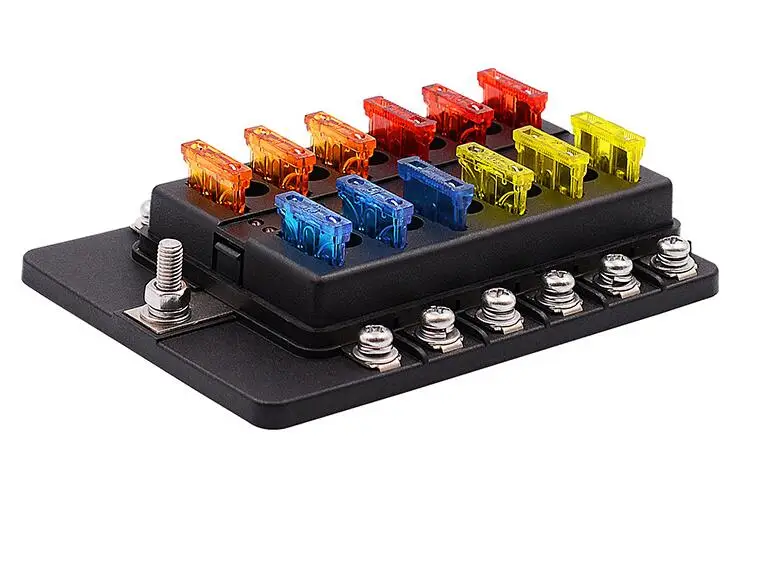 12V 24V Blade Fuse Box Holder 12/6 Ways Modified Fuse Box Terminal Block with LED Warning Light for Car Boat Marine Trike